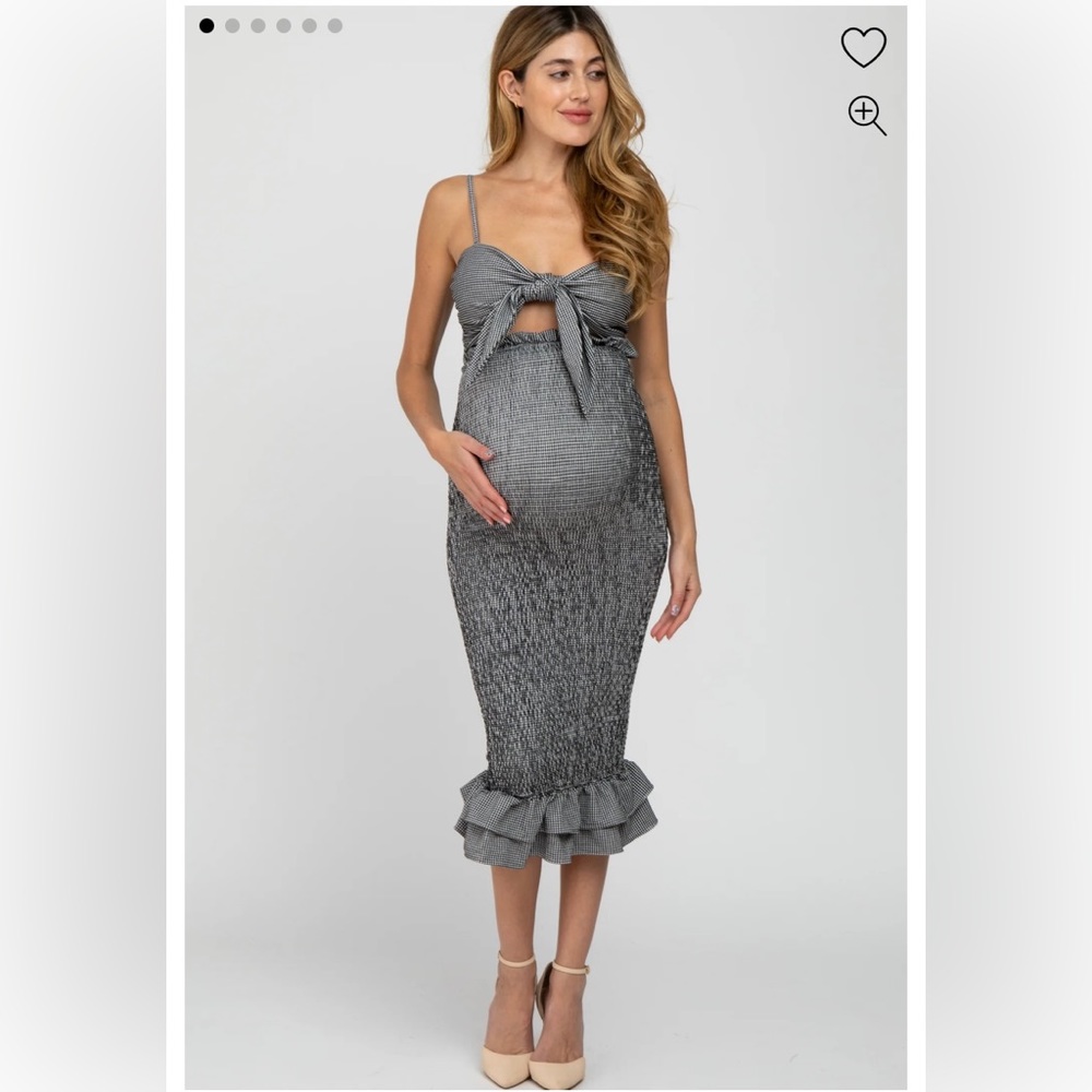 Pink Blush Maternity - Black gingham smocked midi dress